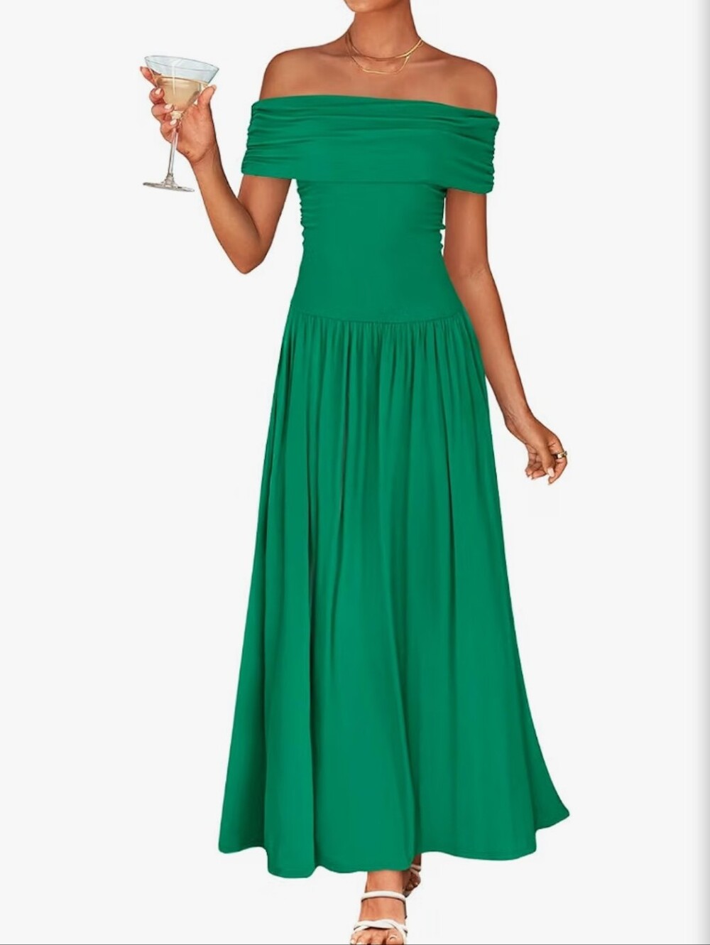 Off-Shoulder Emerald Green Maxi Dress NWT Size Large